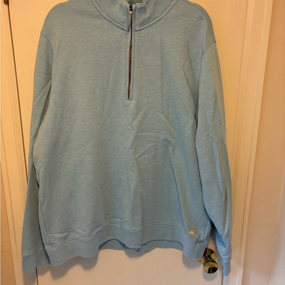 Brooks Brothers Blue Quarter-Zip Sweater with High Collar